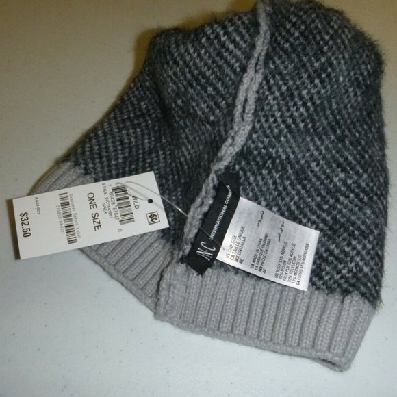 INC International Concepts designer gray leopard POM Nylon knit beanie SKI hat - Picture 3 of 3